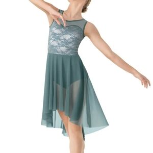 White Blank Page, Weissman Teal High-Low Lace Costume Dress